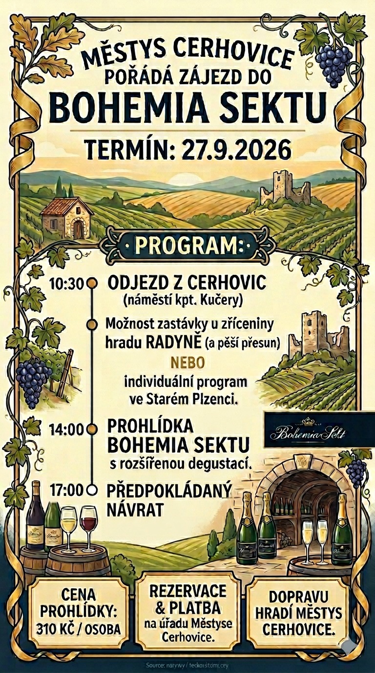 Městys Cerhovice pořádá zájezd do Bohemia Sektu