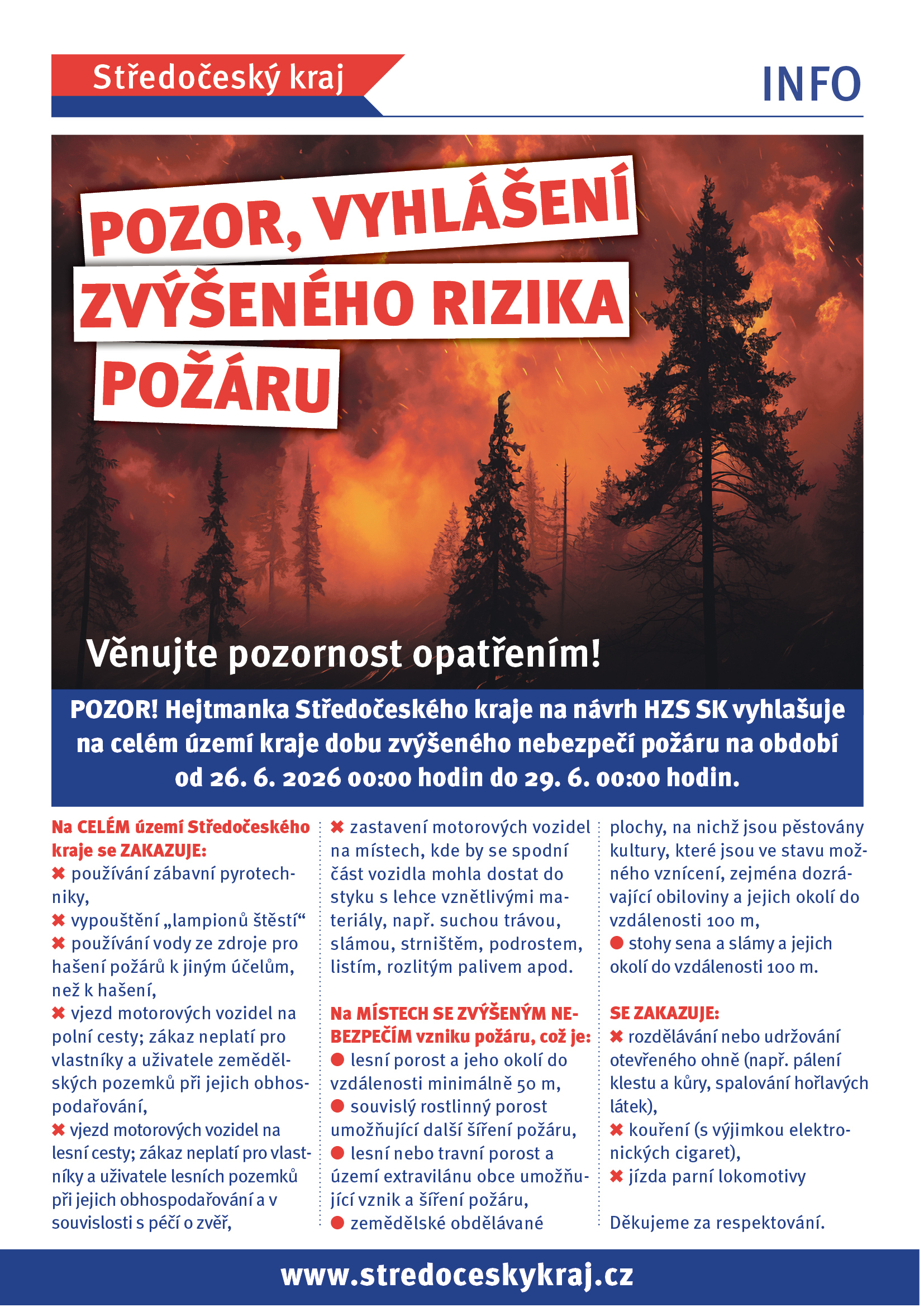 Pozor, vyhlášení zvýšeného rizika požáru