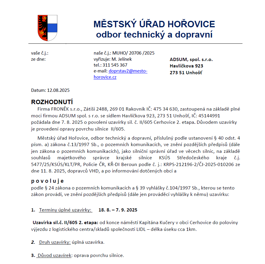 Uzavírka sil. č. II/605 2. etapa