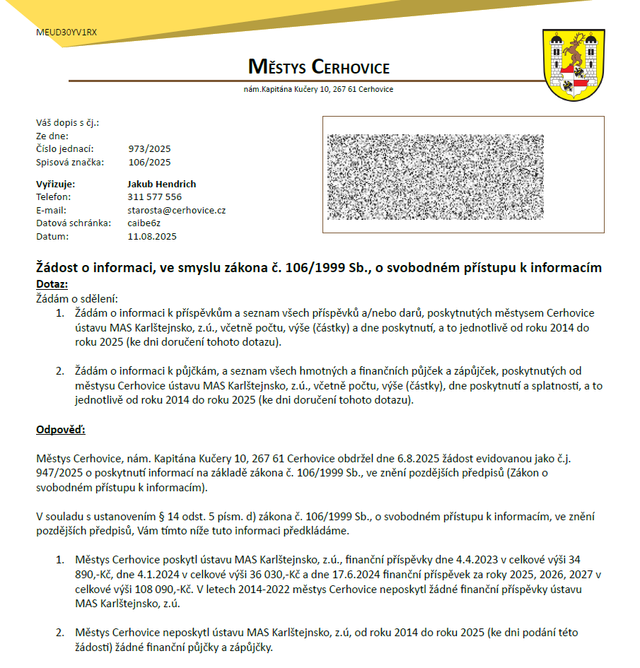 Poskytnutí informací dle zákona 106/1999 Sb.