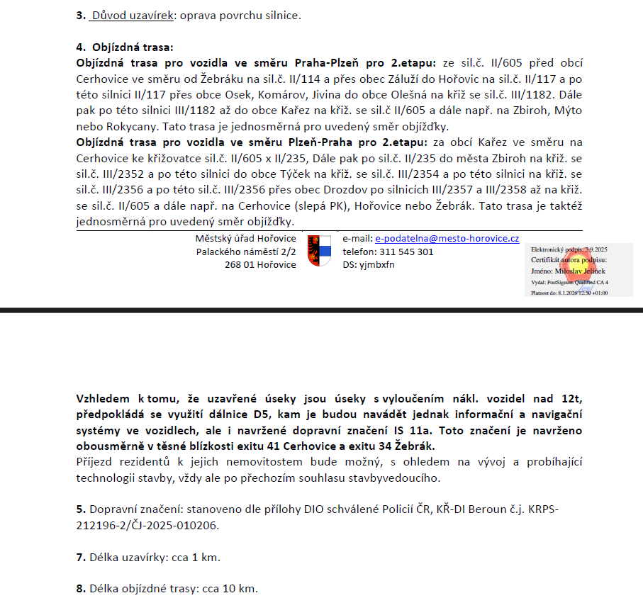 Uzavírka sil. č. II/605 2. etapa - 18.8. - 12.9.2025