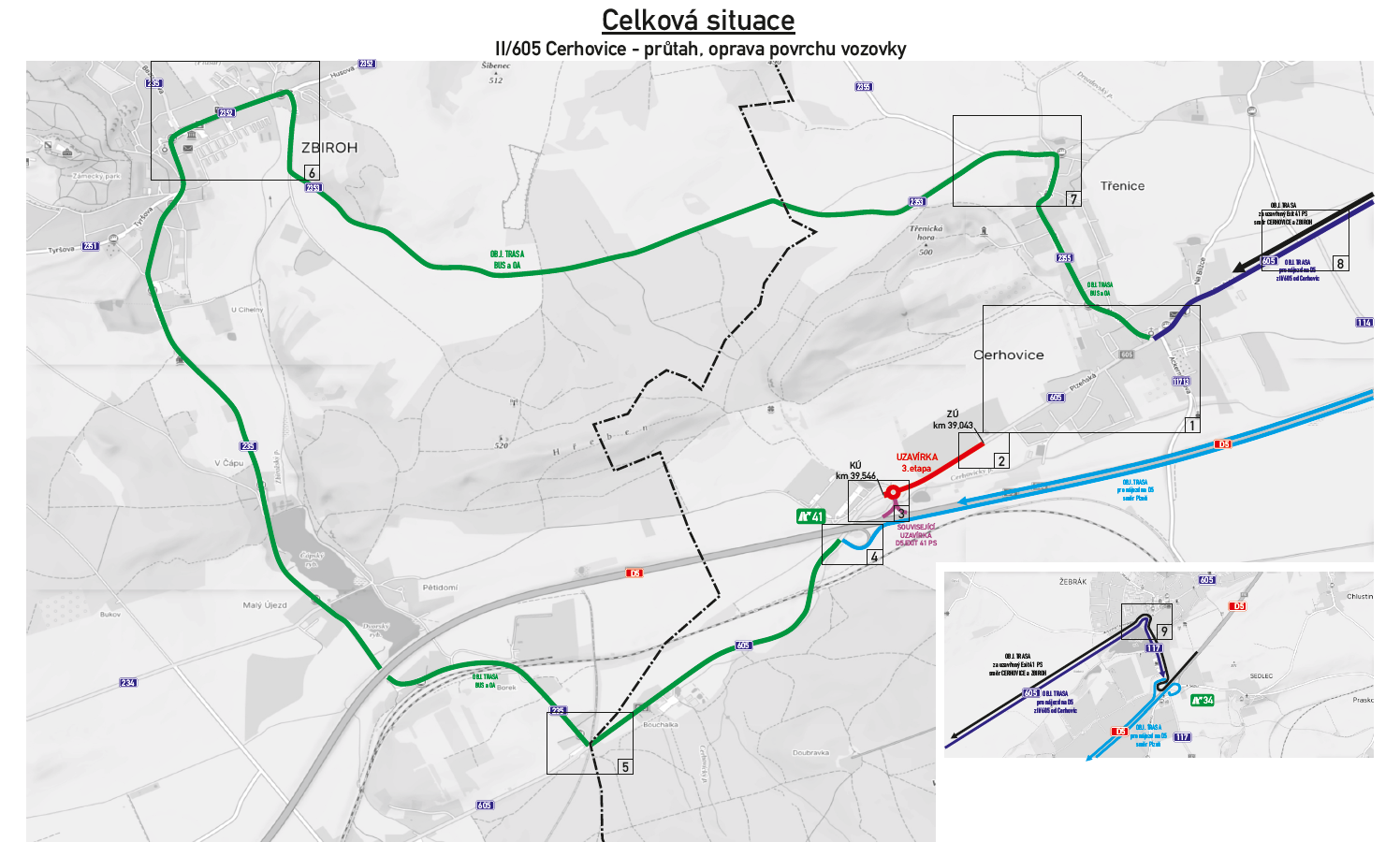 Uzavírka sil. č. II/605 Cerhovice 3. etapa