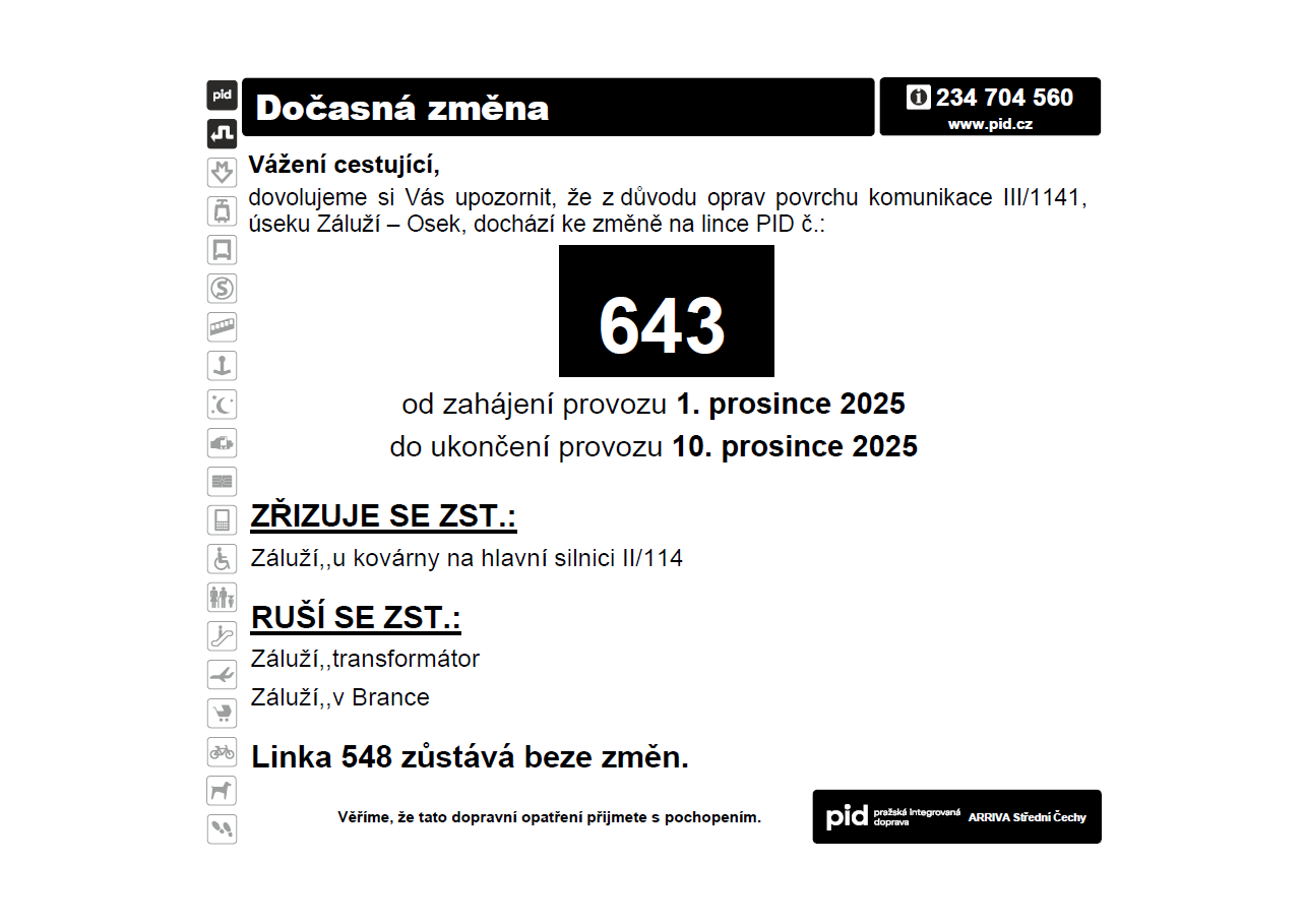 Dočasná změna provozu na lince 643