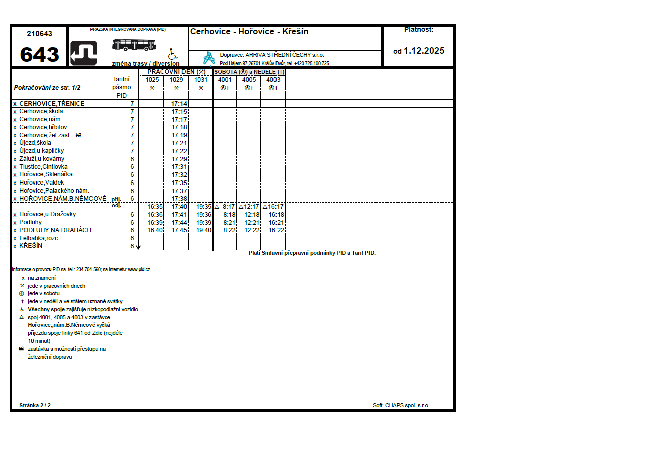 Dočasná změna provozu na lince 643