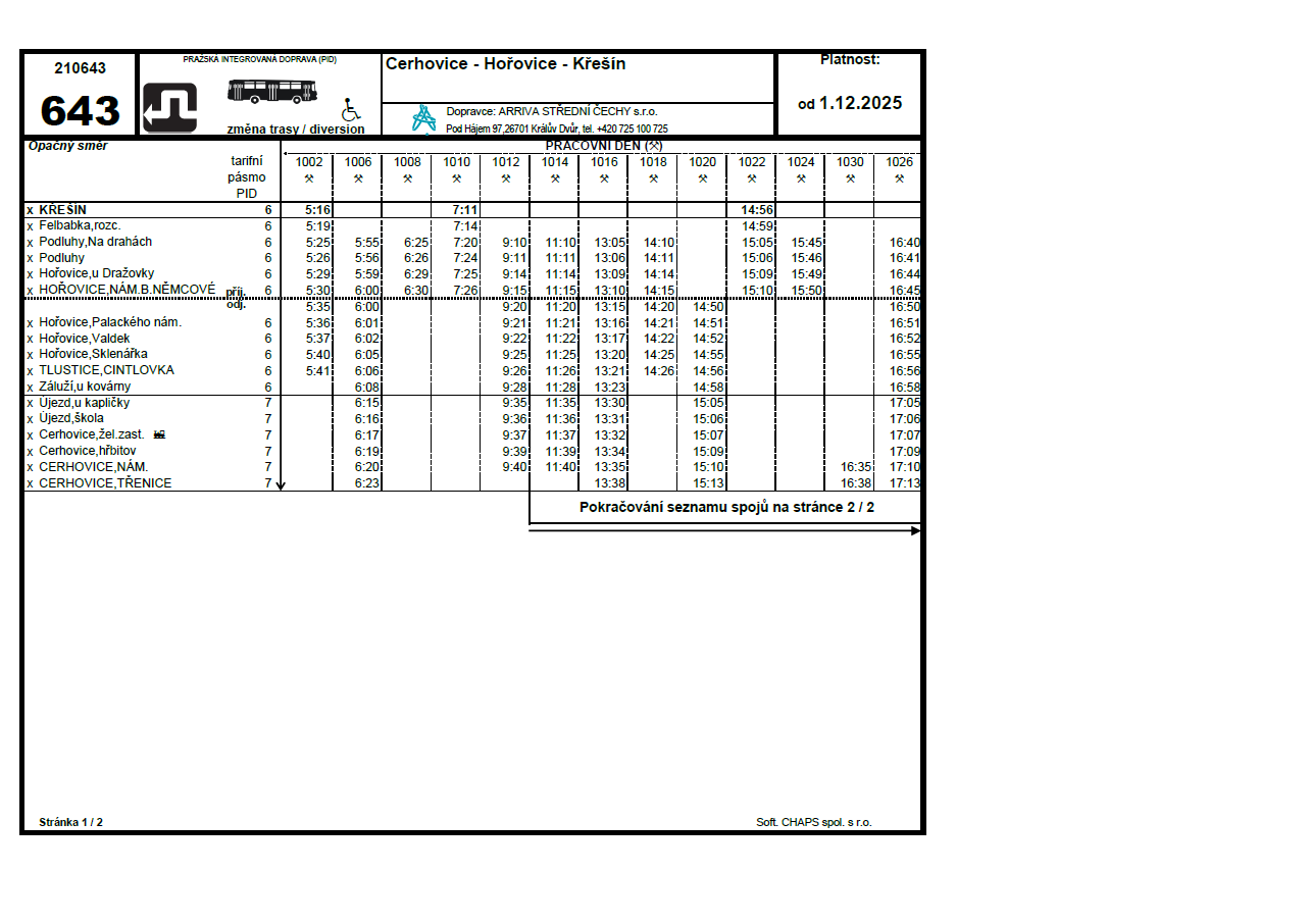 Dočasná změna provozu na lince 643