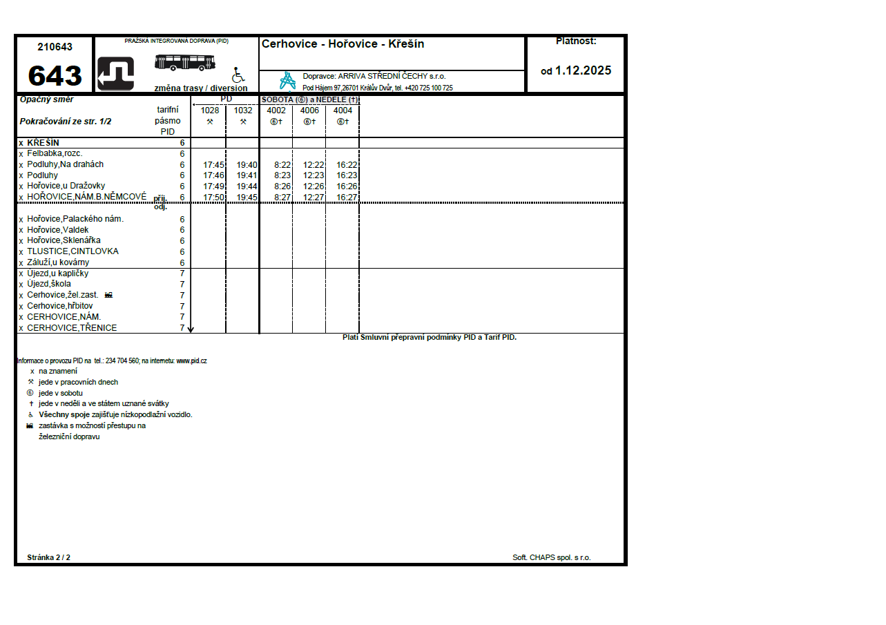 Dočasná změna provozu na lince 643