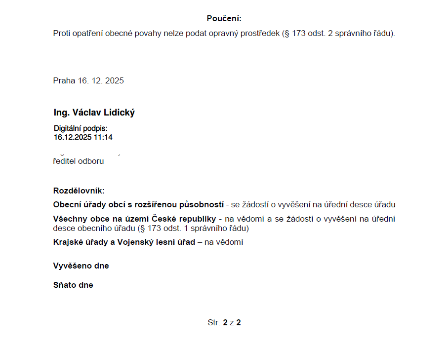 Veřejná vyhláška opatření obecné povahy