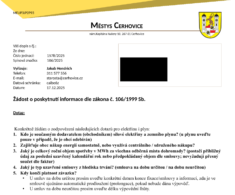 Poskytnutí informací dle zákona 106/1999 Sb. 