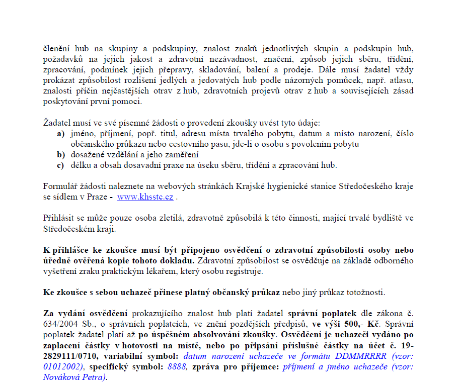 Pozvánka ke zkouškám znalosti hub v roce 2026