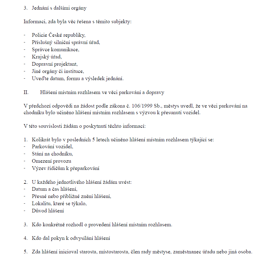 Poskytnutí informací dle zákona 106/1999 Sb. 
