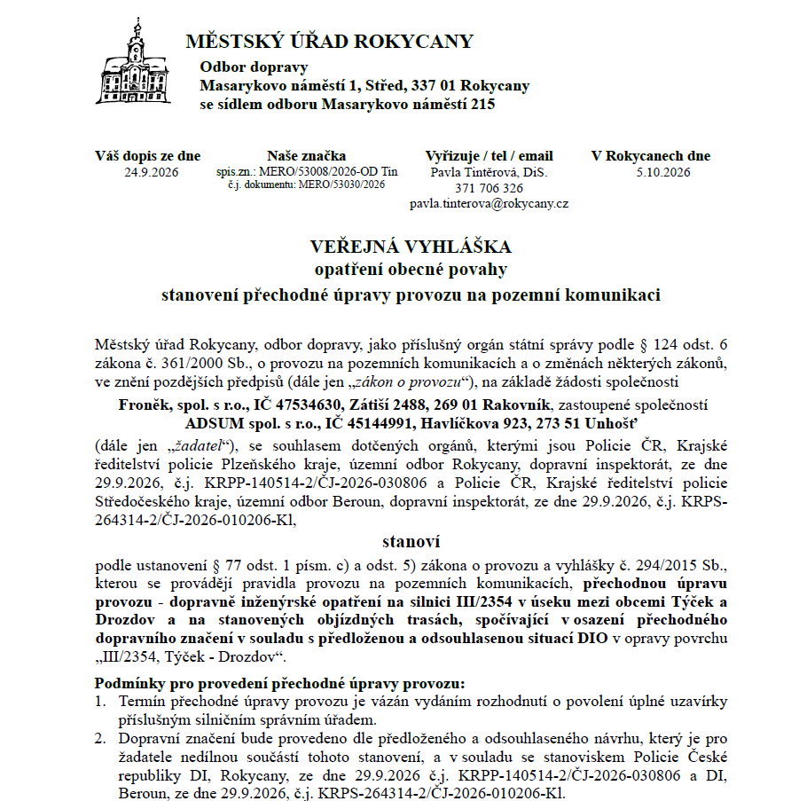 Veřejná vyhláška opatření obecné povahy